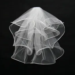 Perfect White Layers Short Bridal Veils With Ribbon Edge Big wave Puffy Tulle Cheap Wedding Veil Wedding Accessory I278V