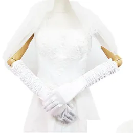 Fem fingrar handskar lång satin elegant för brud brud bröllop kvinnor finger gants mariage leveranser röd svart rosa blå lila droppe dhazi