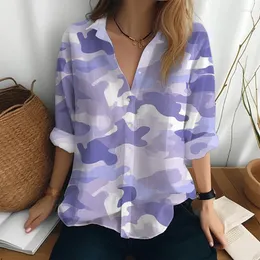 Damskie bluzki jesień klasyczny jednokalowy mody Lose Street Casual Lapel Cool Camuflage 3D wydrukowane długi rękaw