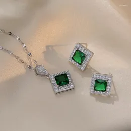 Collana Orecchini Set Acciaio Inossidabile Pietra Verde Quadrato Perno E Catene Pendenti Collane Per Donne Zircone Girocollo Regali Nuziali