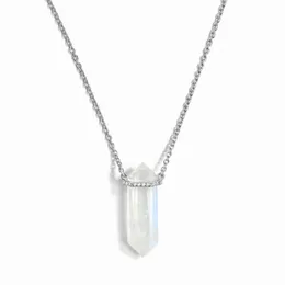 Hot Selling S925 Sterling Silver Hexagonal Column Crystal Moonstone Pendant Halsband, kvinnors mångsidiga smycken