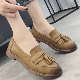 Dress Shoes Vintage brush tassel ladies oxfords shoes woman sewing round toe flats loafers soft sole moccasins british fringe student shoes L230724