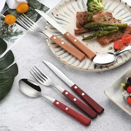 Dinnerware Sets 304 Stainless Steel Cutlery Beech Wood Handle Japanese And Korean Western Retro Style El Steak Set