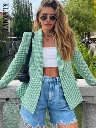 Damskie garnitury Blazers Klkxmyt 2023 Spring Women Blazer Vintage Houndstooth Casual Blazers Coat Office Dame Office Dwuzroinwearne odzież Chic Slim Tops L230724