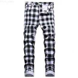 Men's Mens Jeans Black and White Plaid Printed Fashion Check Digital Print Slim Straight Pants Stretch Trousers 221118 L230724