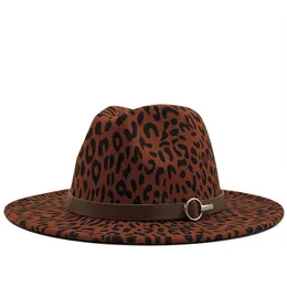 Leopard Print Fedora Hats for Women Fashion Flat Wide Brim Panama Wool Feel Jazz Fedora Cap for Men Goth Top Church Wedding Hat