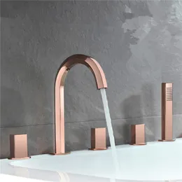 Rubinetto per vasca da bagno in oro spazzolato Rubinetto per vasca diffusore Miscelatore per lavabo Rubinetto per vasca da bagno in ottone dorato oro rosa Rubinetto per vasca da bagno con soffione a mano