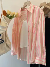 Bluzki damskie Oficjalne zdjęcie Różowe w paski przeciwsłoneczne Kobiety koszula wiosna lato jesienne cienkie francuskie eleganckie topy kropli kropla