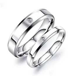 Pierścionki ślubne moda błyszczące koło sześcienne cyrkonia ze stali nierdzewnej Rose Gold Love Pierścień dla kobiet mężczyzn dar zaręczynowy upuszczenie Dhww7