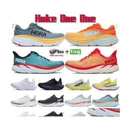 Sapatos sociais com caixa Hoka One Running Bondi Clifton 8 carbono X 2 tênis de absorção de choque designer masculino sapato feminino goblin azul âmbar D Dhj5A