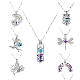 Anhänger Halsketten Colorf Pearl Cage Eidechse Meerjungfrau Libelle Eule Octopus Zylinder Bogenbrücke Tier Charme Für Frauen Modeschmuck D Dhwyi