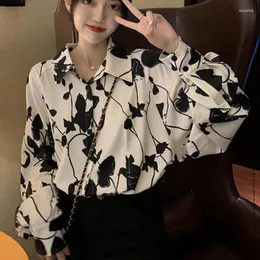 Vrouwen Blouses BF Chique Bladeren Blouse Tops Wit Lolita Button Up Shirt Vrouwen Losse Chiffon Summe Dunne Meisjes Tiener Bluzki Damskie Letnie