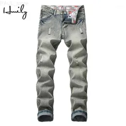 Men's Jeans HMILY Stretch Hole Small Feet Men Cotton Jean Pants Vintage Cool Trousers Guys Summer Male1 L230724