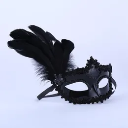 Black White Women Girls Mask Lace Feather Elastic Band Party Prom Masquerade Decoration Half Face Wedding Birthday Halloween
