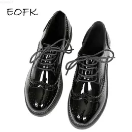 Dress Shoes EOFK Women Brogue Shoes Oxford Flats Autumn Spring Woman Full Black Office Ladies Female Derby Shoes L230724