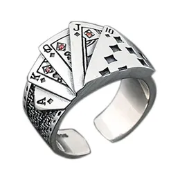 Cluster Rings Vintage Punk Straight Flush Poker Opening Ring Exaggerated Playing Card Finger For Men Fashion Party Jewelry Gift Drop Deliver