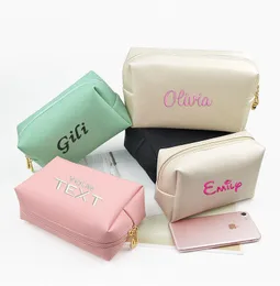 Personalized Embroidered PU Leather Bride Makeup Bag Small Travel