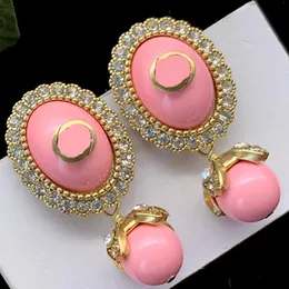 Pink Pearl Dangle örhängen Elegant Retro Vintage Double Pearls Earndrops Cooper Classy Earrring Trendy Jewelry Luxury Brand Ear Stud