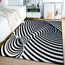 Halılar 3d illüzyon Yatak odası zemin paspası için siyah beyaz halı özet geometrik optik vertigo halısı kaymaz oturma odası dekor R230725