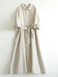 Günlük elbiseler Kore yaz gömlek elbisesi kadınlar için yaka keten pamuk dantel yukarı bel