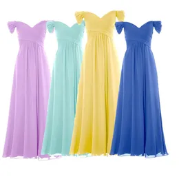 2020 Yeni Varış Ucuz Balo Elbiseleri Omuz Dışı Şifon Doğum Nedime Elbiseleri A-line Dapted Etek ile Sarı Sarı Hono2129