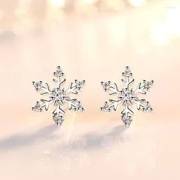 Orecchini a bottone Simpatici fiocchi di neve in zirconi Tiny Silver Color Fashion Party Accessori per gioielli Regali per donne Ragazza Brincos