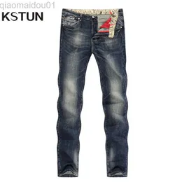 Herrenjeans KN Jeans Herren Neu eingetroffen Herbst Winter Direct Straight Retro Blau Stretch Vintage Casaul Streetwear Moto Biker Jeans Größe 40 L230724