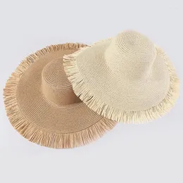 Wide Brim Hats Summer Straw Women Large Woven Sun Anti-Uv Visor Fashion Bohemian Beach Floppy Hat Travel Holiday Panama Cap