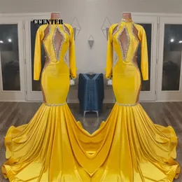 yellow gold Prom Dresses For Black Girls African Party Dress Long Sleeve Special Occasion evening Gown Mermaid robe de femme maria237y