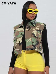 Kurtki damskie CM. Yaya Women Fashion Camuflage Down-Down Klaster Front Kieszonkowy kamizelki kamizelki na kamizelki na 2023 Kurtka streetwearowa L230724