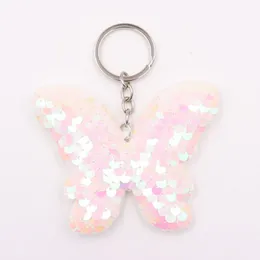 Schlüsselketten doppelseitiger Pailletten Butterfly Keychain Reflective Flip Paillon Bow Keychain Ladies Bag Anhänger