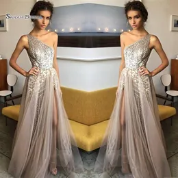 2019 One Shoulder A-Line Sequined Prom Dresses Tulle Evening Wear i S High-End Occasion Dress294T