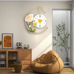 Väggklockor blomma klocka lyx stora 3dliving rum hängande klocka för heminredning interiör modern dekoration horologe