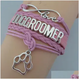 Charm Bracelets Fashion Infinity Love Dog Groomer Paw Pendant Chain Bracelet Rope Leather Veet Jewelry Animal Loverss Gifts Drop Deliv Dhi6J