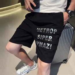 Shorts masculinos verão streetwear em massa elástico vintage solto largo com algodão gelo Y2k estilo coreano casual fino calças curtas masculinas