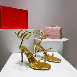 Rene Caovilla Cleo Rhinestones Embellished sandals Omega Snake Spiral-Wrap stiletto women's heels Luxury Designer Ankle Wraparound Evening shoes factory footwear