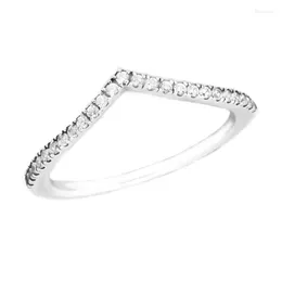 Cluster Rings Genuine 925 Sterling Silver Shimmering Wish Ring With Clear CZ Engagement Wedding Statement Jewelry For Women Anillos