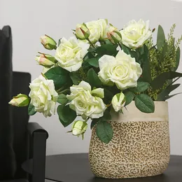 Dekorative Blumen, 4 Stück, 2 Köpfe, feuchtigkeitsspendende Rose, künstlicher Zweig, Hochzeit, Blumenarrangement, Party, Zuhause, Wohnzimmer, Dekoration, Ornament, Fake