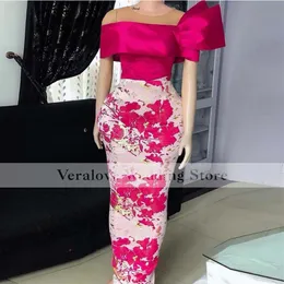 Fushia African Mermaid Evening Dress 2021 Scoop Lace Appliques Aso Ebi Style robe ceremonie femme Prom Party Gowns3075