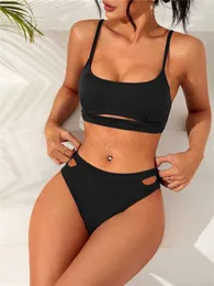 Kobiety zwykły wycięte zestawy bikini kobiety Summer Black Sexy Cami Bathing Suit stroje kąpielowe 2023 H230515 H230524