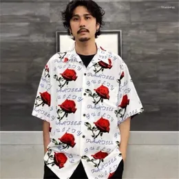 Camisas casuais masculinas WACKO MARIA TIANJIN Tokyo Hawaiian Shirt e feminina 1:1 AOP Flower Vintage Couple manga curta