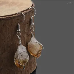 dangle earringsワイヤー包まれたクリスタル生の女性のための女性少女11月の誕生石未処理の治癒結晶石