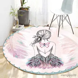 Tapis Tailles Enfants Décoratif Rond Tapis De Mode Lapin Rond Tapis Salon Filles Rose Chambre Tapis De Sol Anti-dérapant R230725