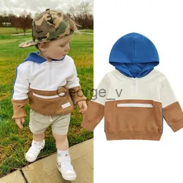 Hoodies Sweatshirts 04y Baby Boy Hooded Tops med fickdragare Färg som matchar långärmad Pullover Warm Casual Style Spring Clothing J230724