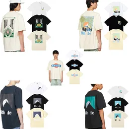 23SS RH MENS Tİ SÖTÜ Yüksek kaliteli Tess Tasarımcı Günlük Moda Kısa Kollu Avrupa Amerika Erkekler Kadın Yuvarlak Boyun Tshirts Hindistan Cevizi Ağacı Yarış Baskı 06