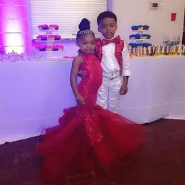 2020 American Little Miss Girls Dress Fageant Red Sparkly Sequints Русалка на день рождения выпускной вечер свадебный цветочный платье 243c