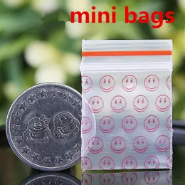 Rött leende mini miniatyr zip lås grepp plastförpackningar påsar mat godis smycken återförslutbar tjock pe självförsegling liten paket ST2577