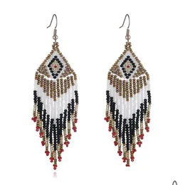 Dangle Chandelier Retro Bohemia Rice Bead Hand Weaving Beaded Colorf Simplicity Geometry Alloy Tassel Earrings Drop Delivery Jewelry