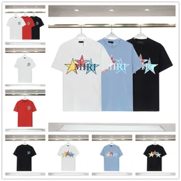 Мужская футболка бренд Цвет пятикратный звездный буква логотип с печеночным дизайном круглой шеи 100% хлопчатобу