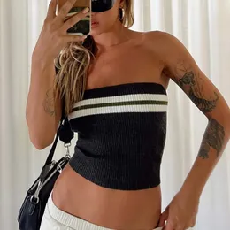 Womens TShirt Sexy Strapless Tube Tops Y2k Knitted Contrasting Color Striped Slim Skinny T Shirts Summer Female Beach Vest Streetwear 230724